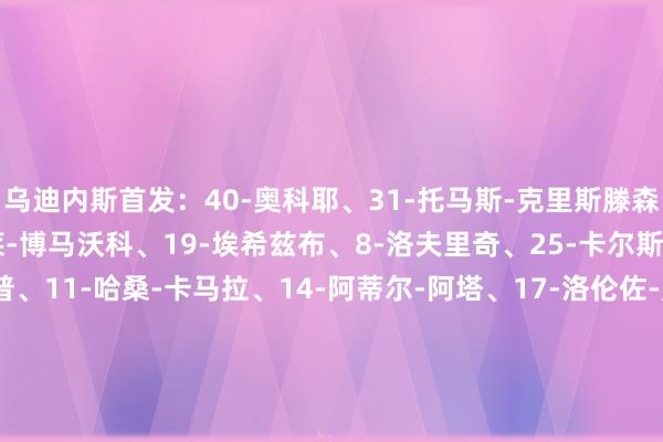 乌迪内斯首发:40-奥科耶、31-托马斯-克里斯滕森、29-比约尔、28-索莱-博马沃科、19-埃希兹布、8-洛夫里奇、25-卡尔斯特伦、32-埃克伦坎普、11-哈桑-卡马拉、14-阿蒂尔-阿塔、17-洛伦佐-卢卡替补:90-萨瓦、93-帕代利、5-帕耶罗、6-萨拉加、16-马泰奥-帕尔马、20-帕丰迪、21-伊克尔-布拉沃、27-卡巴瑟利、30-贾内蒂、77-鲁伊-莫德斯托、99-达米安-皮萨罗