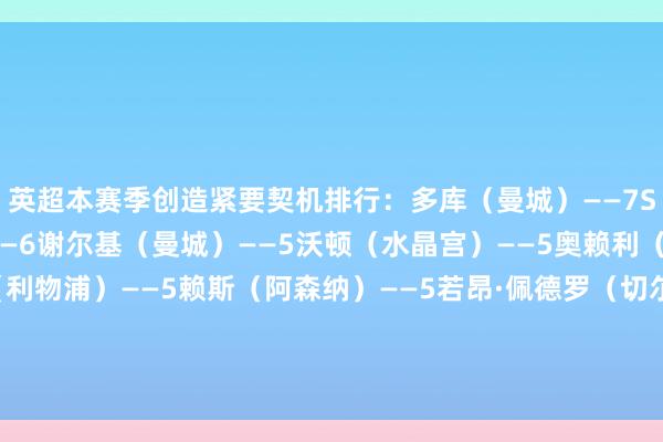 英超本赛季创造紧要契机排行：多库（曼城）——7S·朗斯塔夫（利兹联）——6谢尔基（曼城）——5沃顿（水晶宫）——5奥赖利（曼城）——5加克波（利物浦）——5赖斯（阿森纳）——5若昂·佩德罗（切尔西）——5乔丹·亨德森（布伦特福德）——5明特（布莱顿）——5    体育集锦