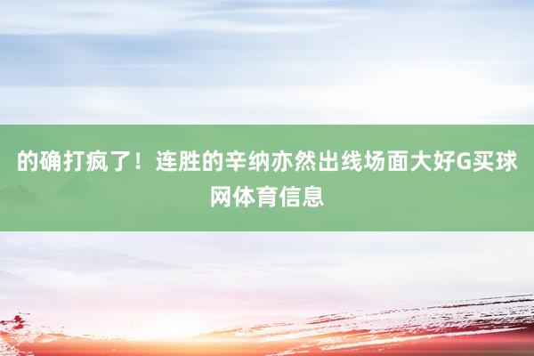 的确打疯了！连胜的辛纳亦然出线场面大好G买球网体育信息